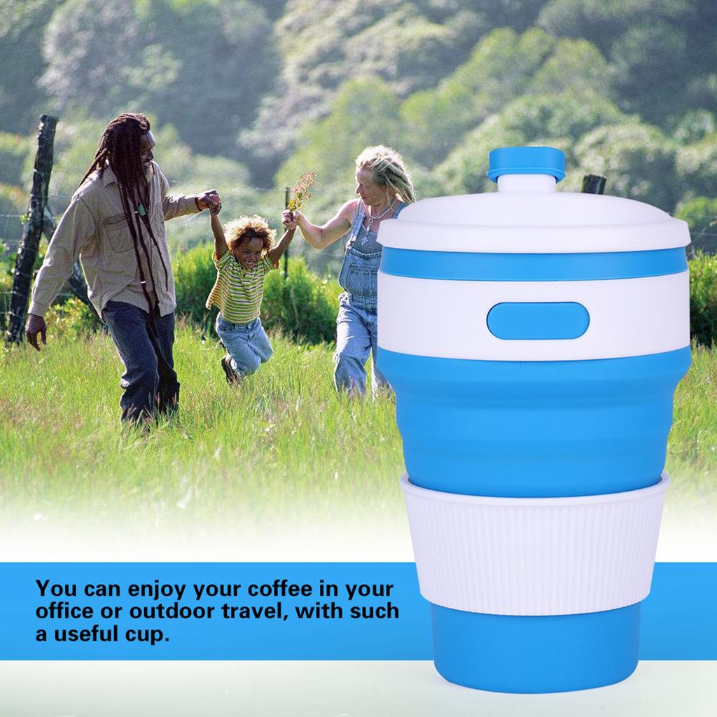 350ml Silicone Collapsible Coffee Cup Portable Teacup Water Cups Mug for Indoor Outdoor(Blue)