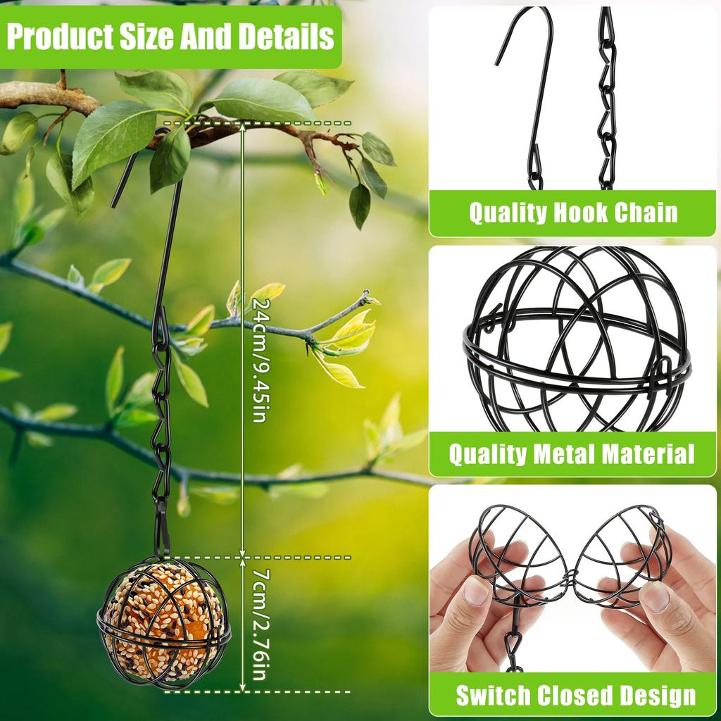 4Pcs Metal Suet Ball Bird Feeder Set with Hanging Chain Squirrel Proof Bird Feeders for Outdoor Garden Hummingbird Feeders