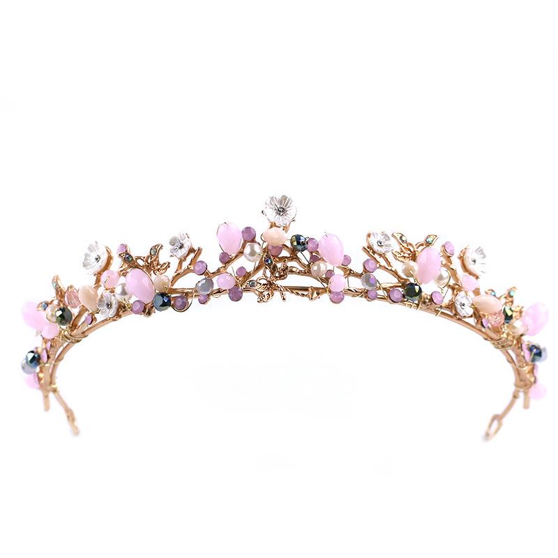 2026 Crown Pink Crystal Headgear Wedding Dress Accessories Bridal Flower Headband Sweet Fashion Hair Accessories