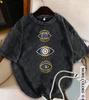Womens Washed and Worn Summer Tshirt Three Gold Trkiye Evil Eye Printed Fashionable Piece Tops
