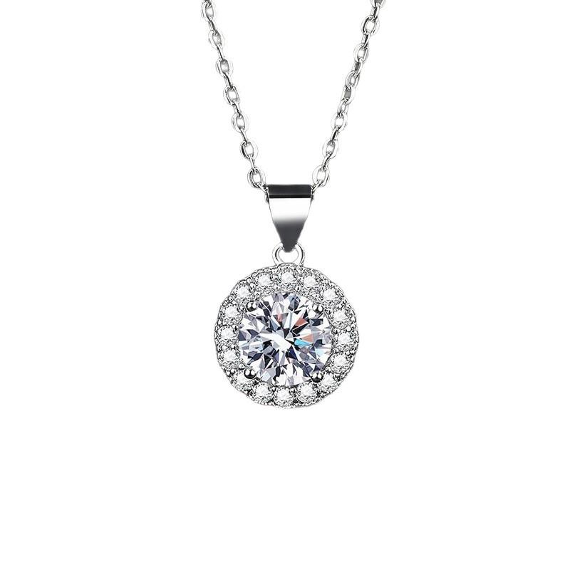 Women’s Eight Hearts Eight Arrows Zircon Pendant Necklace, 1 Carat, Round Design.