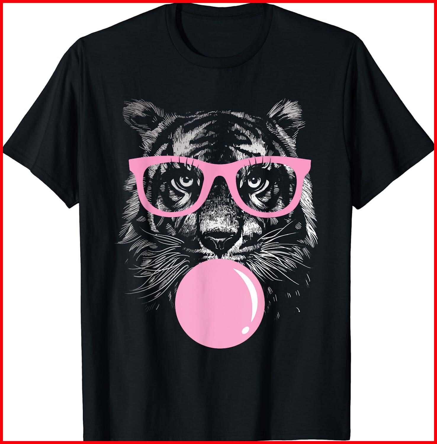 Tiger Face Wild Animal Cute Tiger Black Cotton T-Shirt S-5XL S