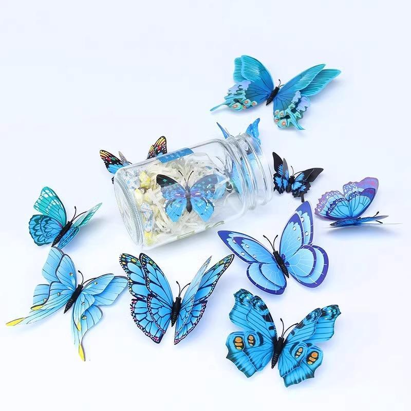 3D Double Layer Colorful Butterfly Wall Stickers 12Pcs Removable DIY Art Decor for Home Bedroom Fridge Party
