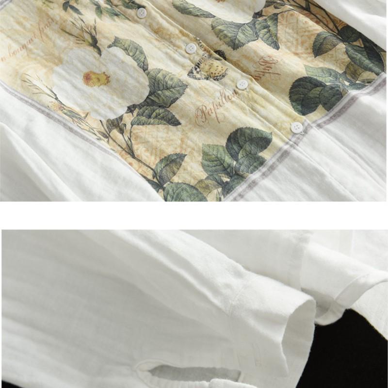 Johnature Women Vintage Cotton Shirts Tops Turn-down Collar Long Sleeve Button Blouses Autumn White Shirts