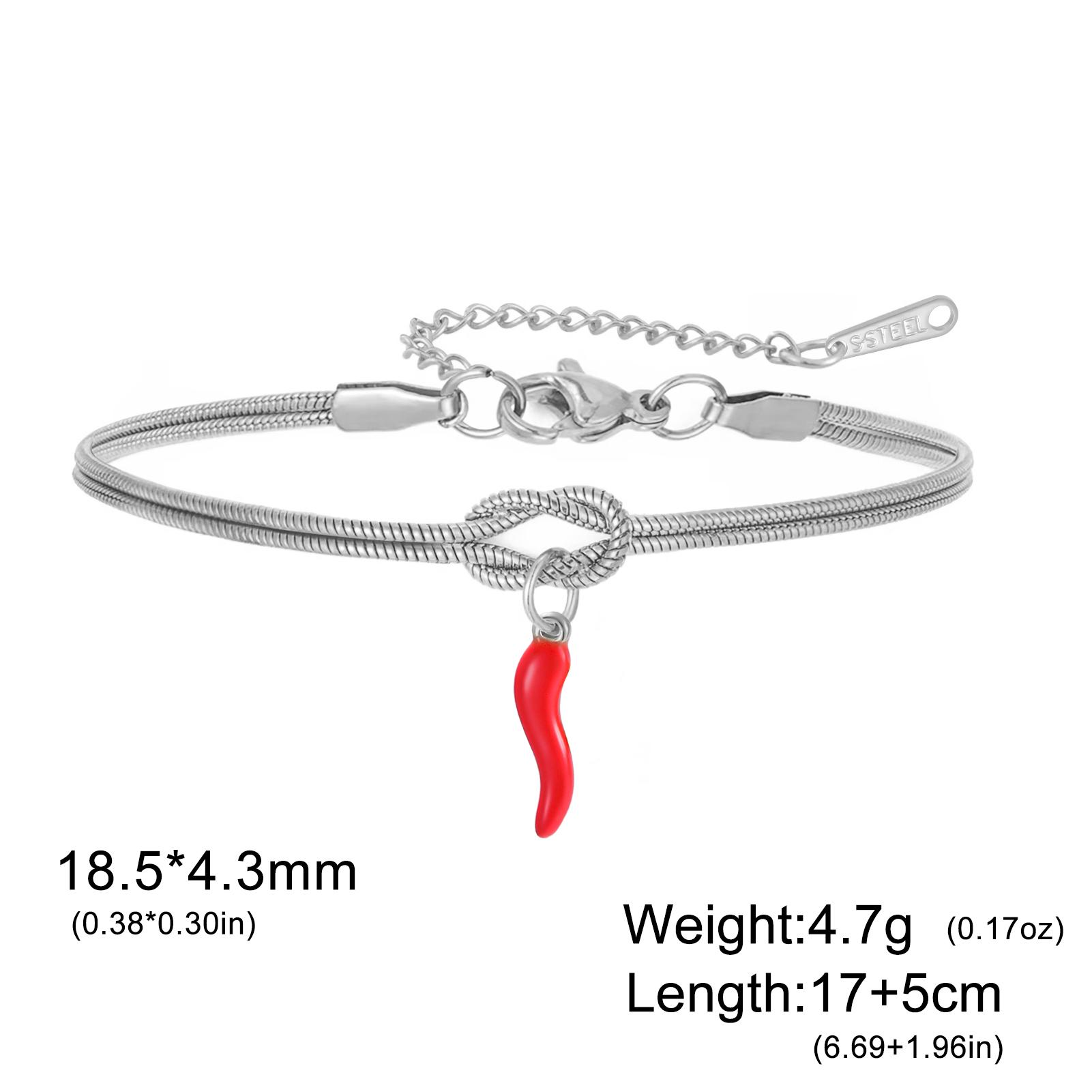 

Teamer Italian Horn Charms Double Snake Chain Knot Adjustable Bracelet Stainless Steel Gold Color Valentine s Day Gift Jewelry 17-22cm