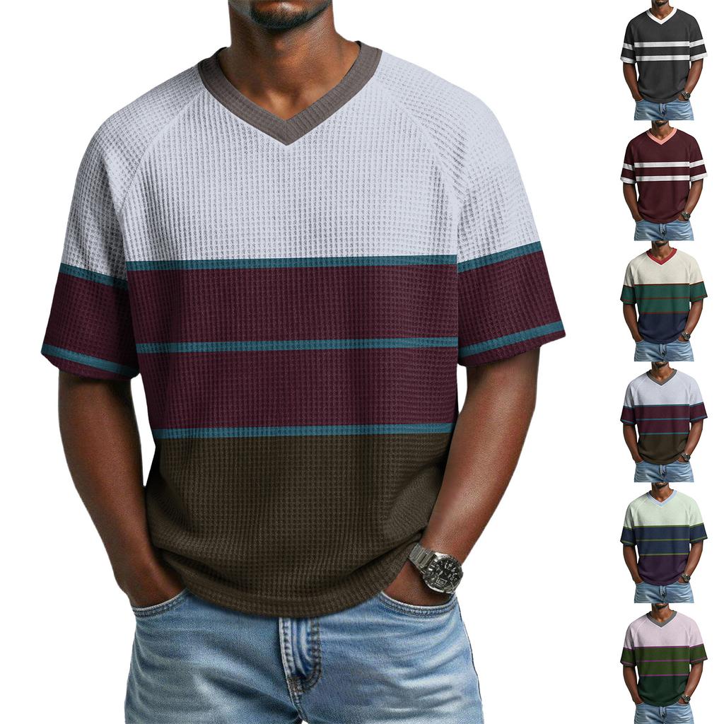 Men's Casual V-Neck Raglan Short-Sleeve Top