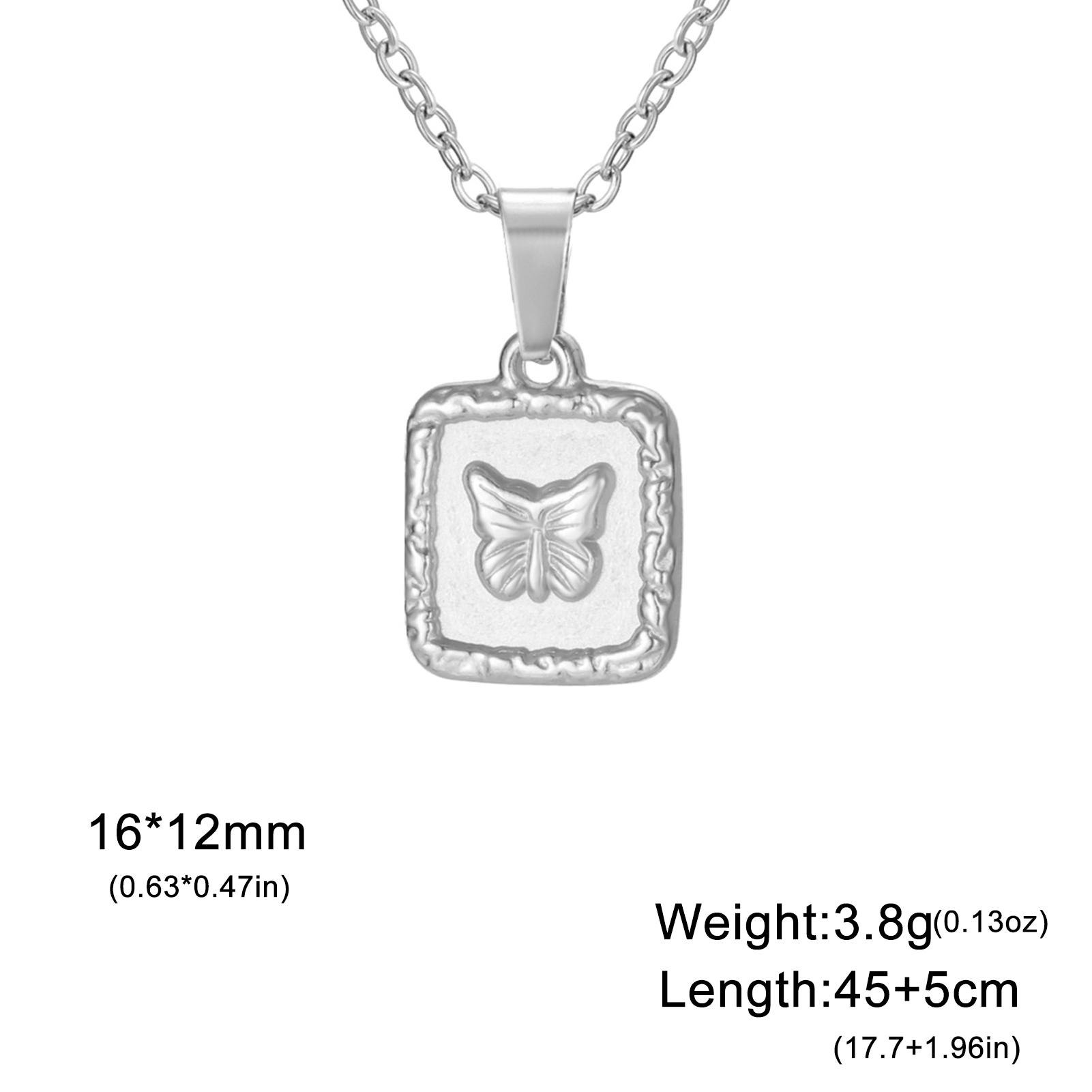 

Teamer Classic Engraved Butterfly Square Pendant Necklace for Women Girls Delicate Stainless Steel Double-layer Chain Jewelry
