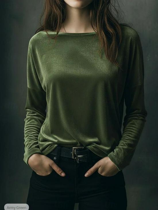 2025 Весна/Лето Роскошный Бархатный Свободный Легкий Французский Трикотаж с Круглым Вырезом Medium