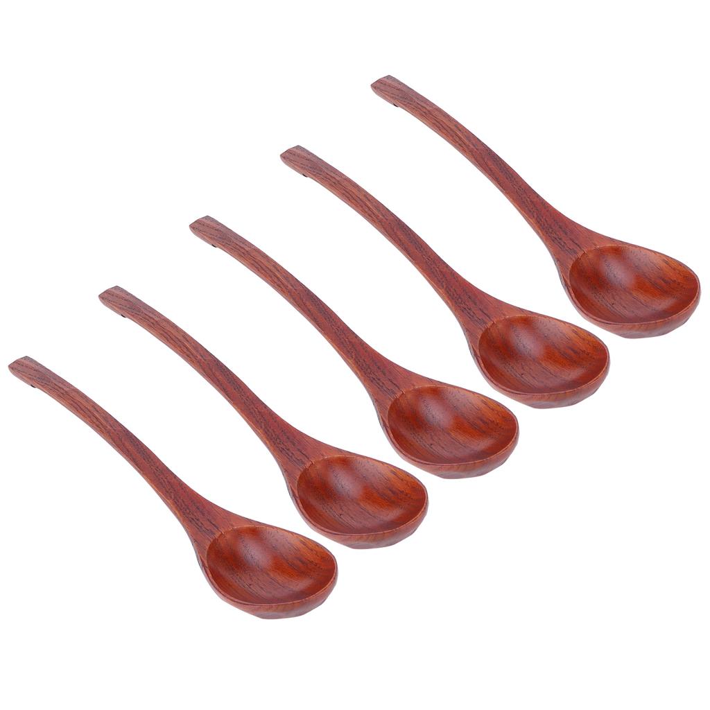 5PCS Japanese Style Wood Spoon Long Handle Soup Spoons Household Tableware Kitchen Tools