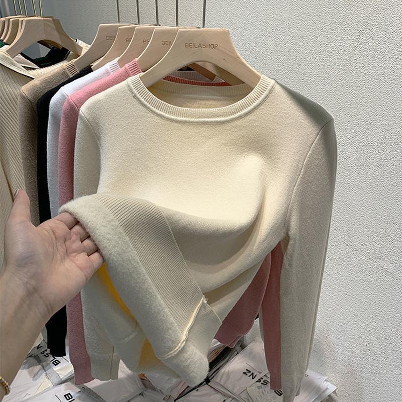 Fashion Fleece Warm Pullover Sweaters Women Autumn Winter Thick Long Sleeve Loose Knitted Sweater Woman Casual Base Jumper Knirwear Clothing 31070