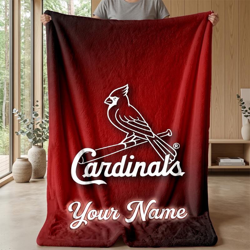 St. Louis Cardinals Custom Flannel Throw Blanket Print Your Name Text Soft Warm Blanket Holiday Present
