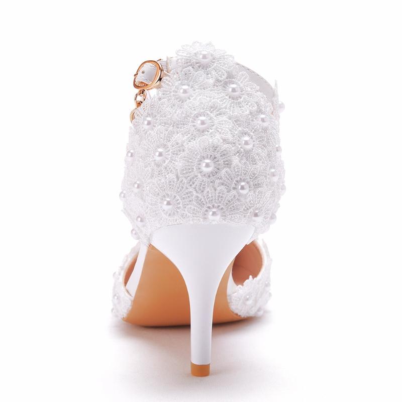 XIHAHA Spring Summer New Woman Pointy Lace Rhinestone Bridal Wedding Shoes Thin High Heels Dress Versatile Women Female Sandals