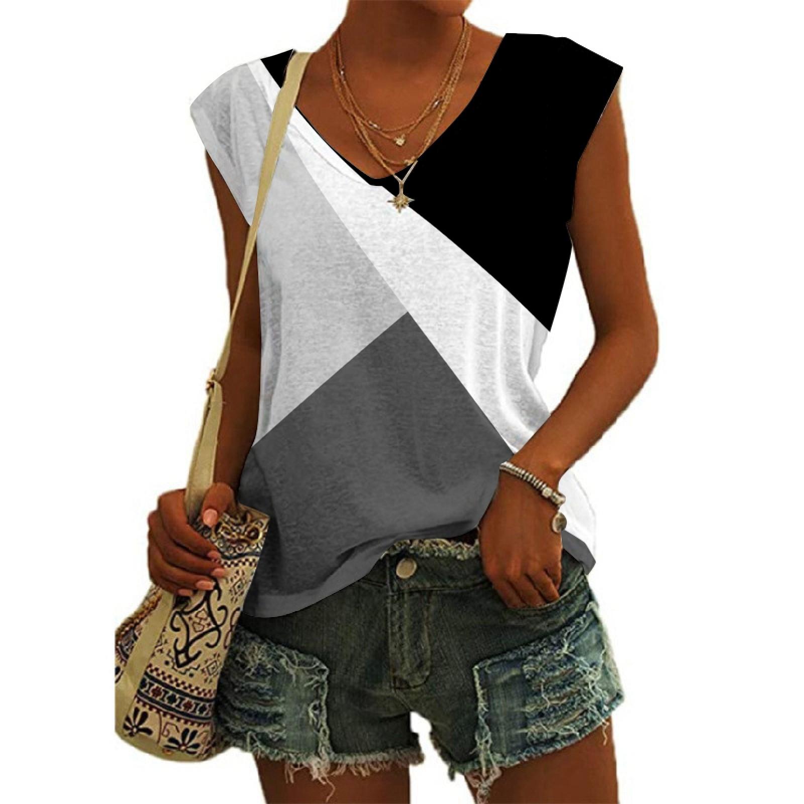 

Женский повседневный топ с v-образным вырезом и принтом, свободный пуловер, футболка с короткими рукавами L чёрный