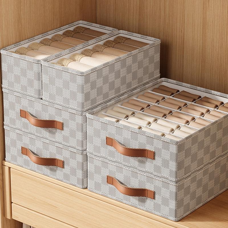 7/16/24 Grid Underwear Storage Box Cotton Linen Clothing Bra Cabinet Drawer Sock Storage Box Wardrobe Clothes Divider