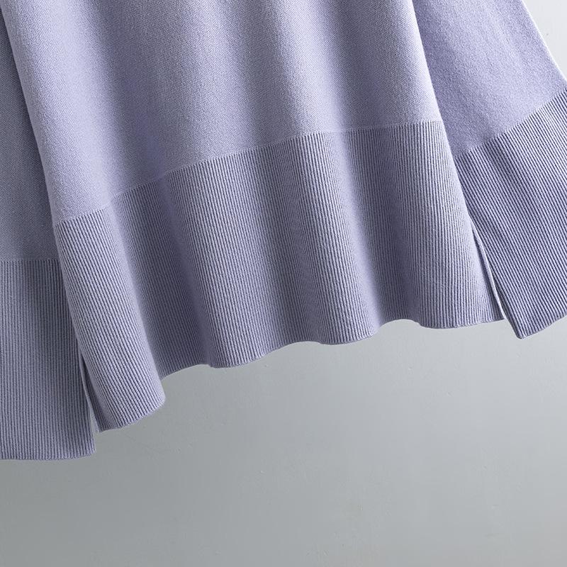 Loose Knit Sweater Suit Autumn Winter Women Horn Sleeve Round Collar Slit Two Piece Sets