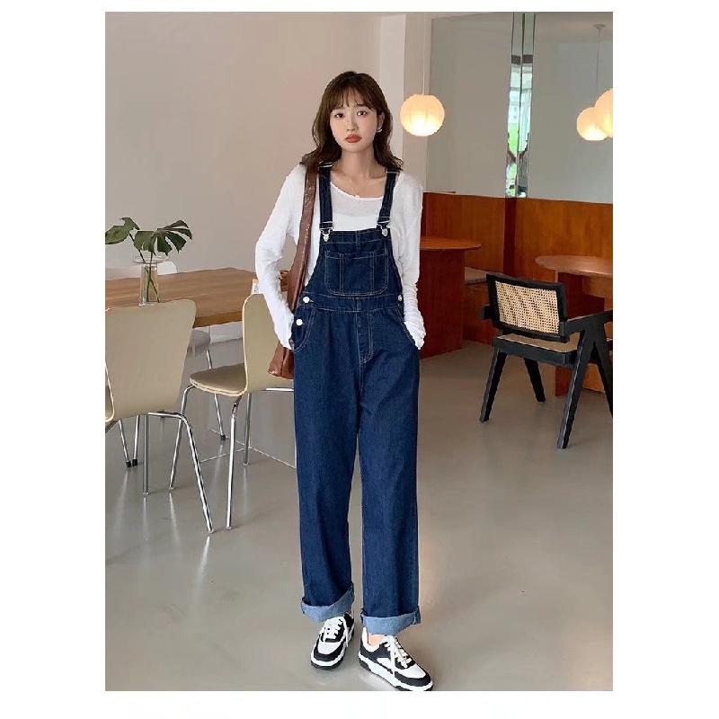 2026 New Fashionable Women's Loose Straight-Leg Denim Overalls Casual Suspender Pants