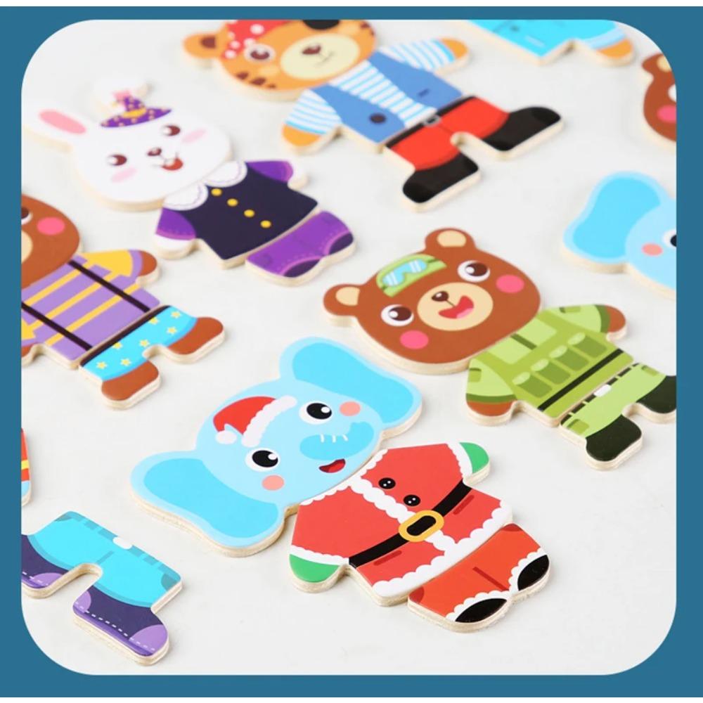 Elephant Bear Change Clothes Children's Early Education Wooden Jigsaw Puzzle Dressing Game Baby Puzzle Toys for Children Gift