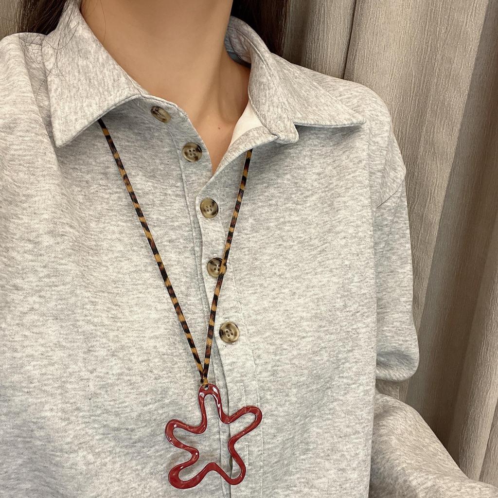 Red Floral Heart Necklace for Women - High-End 2024 Korean Fashion Sweater Chain for Autumn/Winter