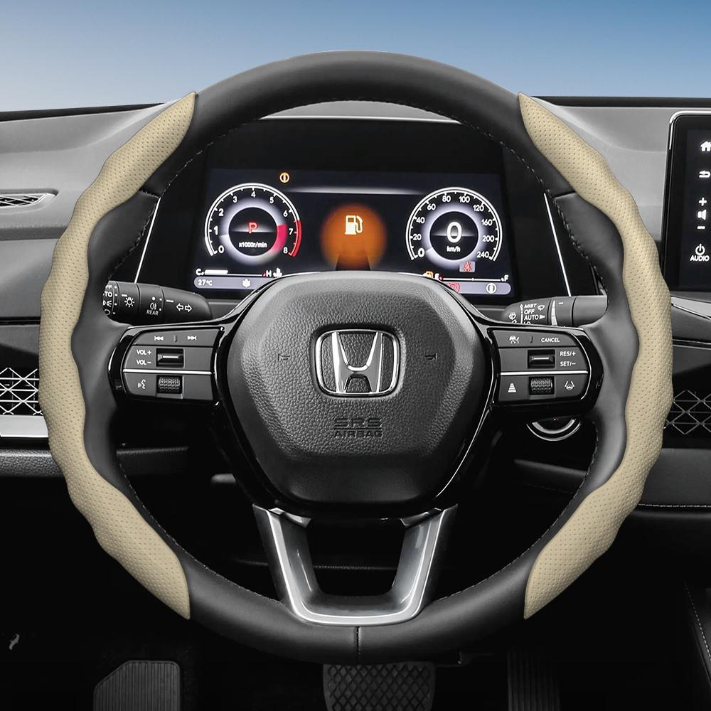 Steering Wheel Cover Suitable for Honda, Wave-Shaped Sporty Design, Breathable Leather, Segmented Design, Non-Slip, Sweat-Abs Cr-V Fit Jazz Hr-