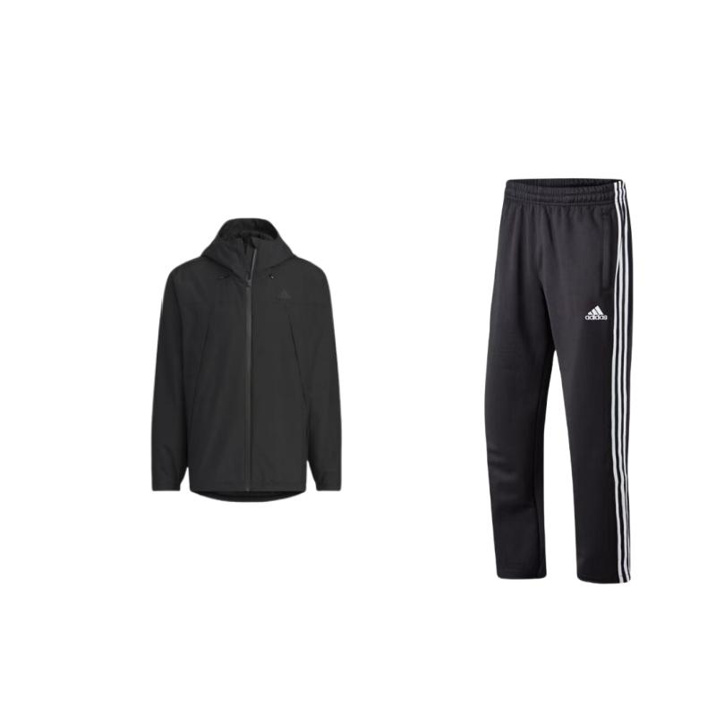 

Adidas Woven Jacket With Reflective Stripes Hooded Long Sleeve Straight Leg Pants Casual Sports Set Men Sports Set Black TR30PR+JF0962 S
