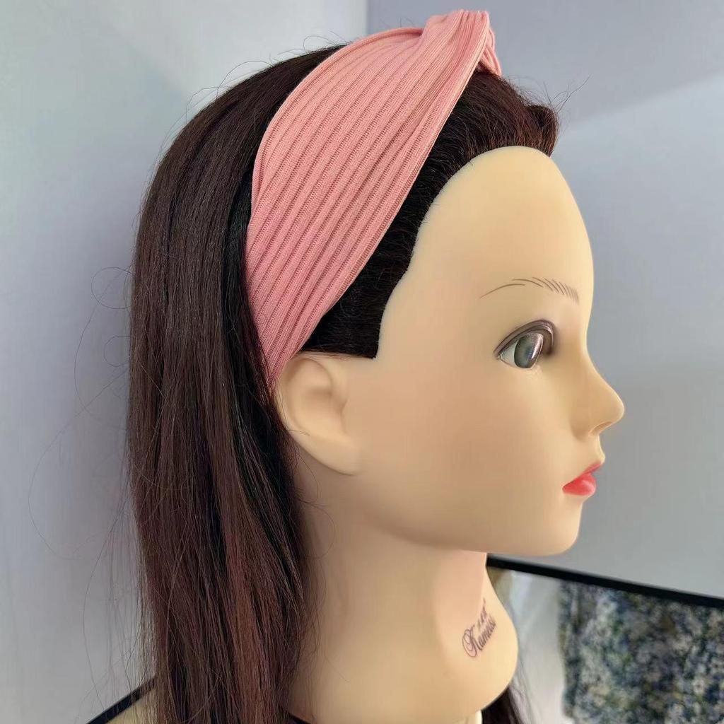 Strick-Stirnband im koreanischen Stil mit Überkreuz-Design für Damen - Elastischer Haarreif zum Gesichtwaschen, für Yoga und Sport.