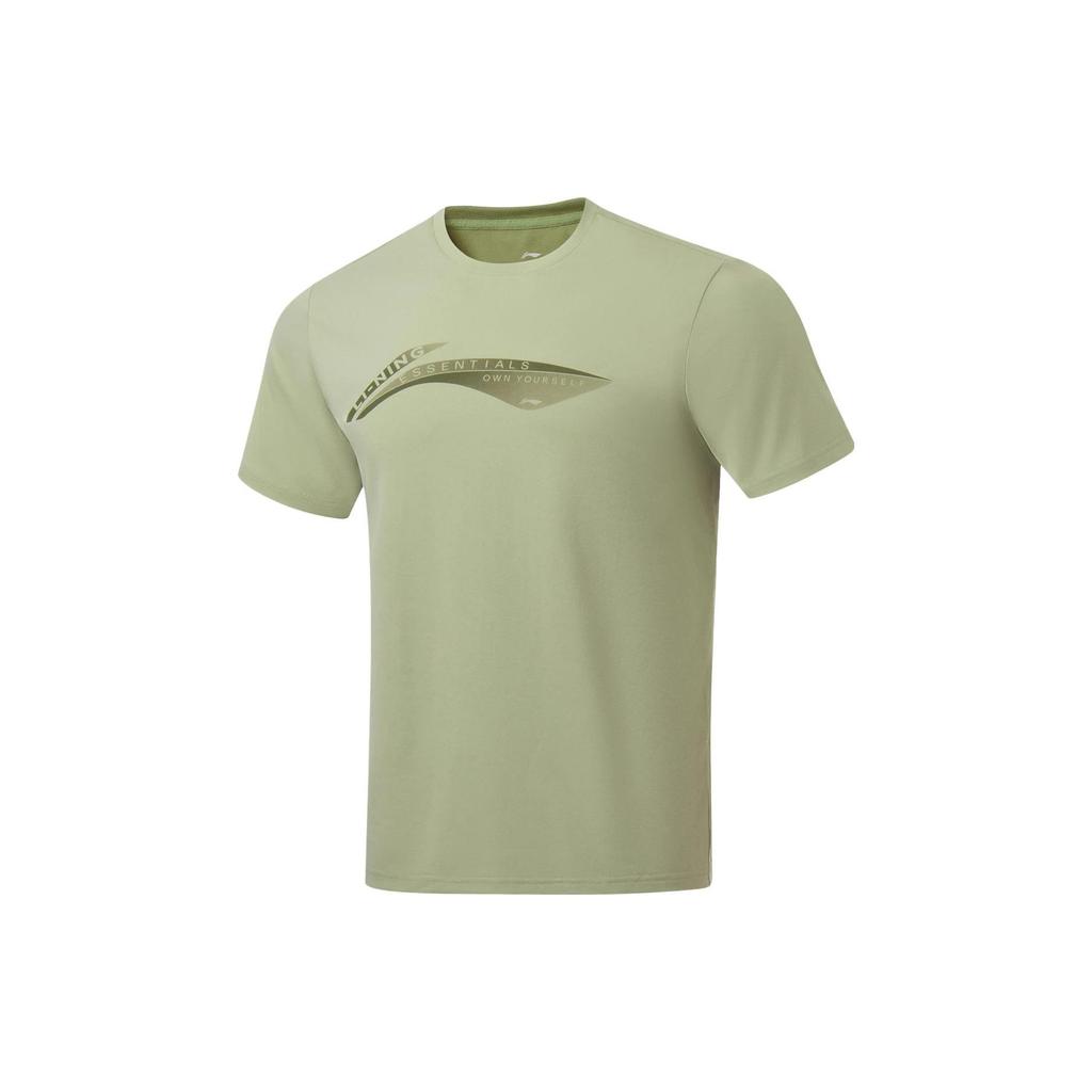 Li Ning Fitness Series T Shirts Men's Elm Branch Green Crew Neck Moderate Straight Fit ATST101-3