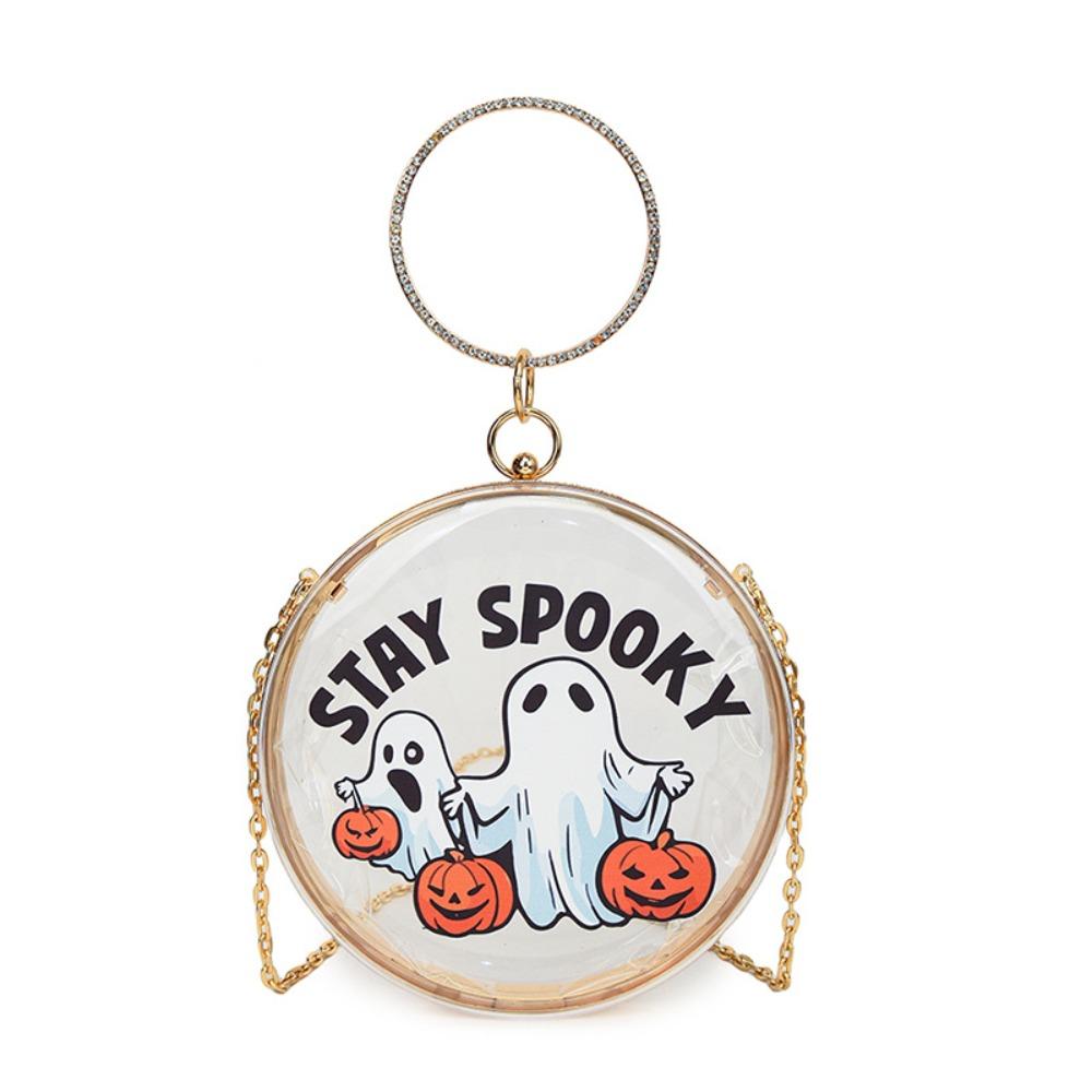Zinc Zinc Alloy Halloween Round Handbag Printed PVC Transparent Pouch Storage Bag Doll Hanging Pouch  Figure