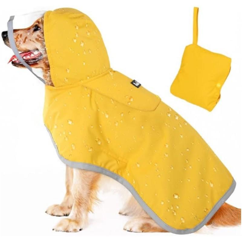 New dog raincoat Adjustable transparent hooded double-layer dog raincoat with reflective strip storage bag dog cape (YELLOW,S CHEST 15.5-19.0 in) жёлтый