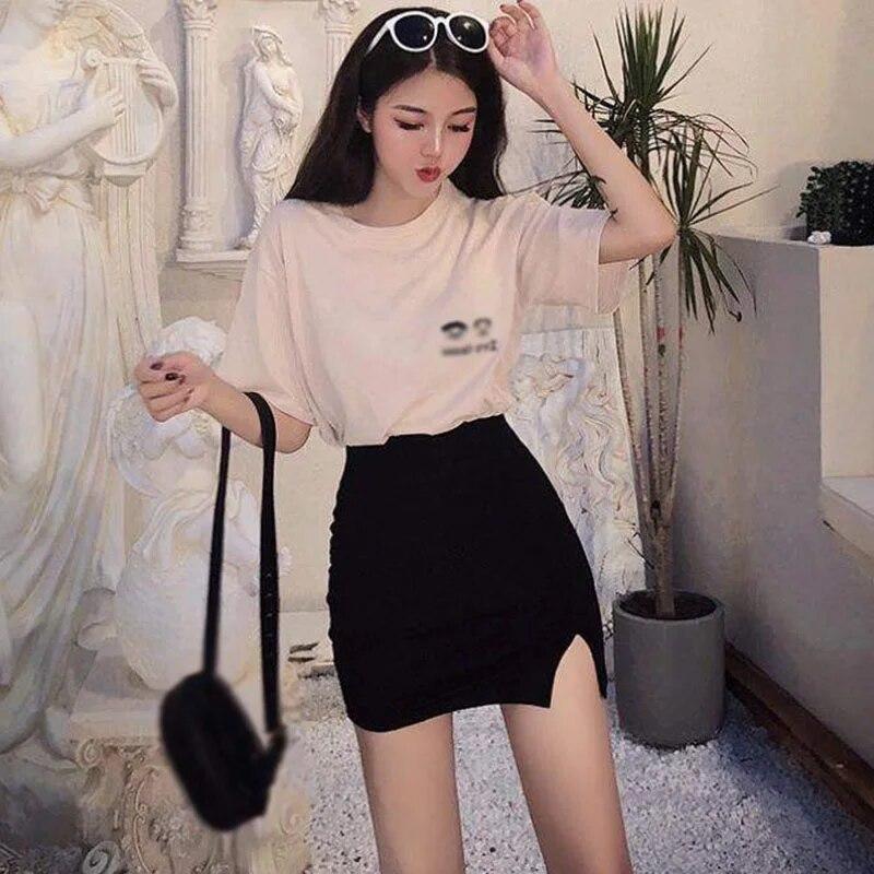 Women's Solid High Waist Slim Split Skirt
