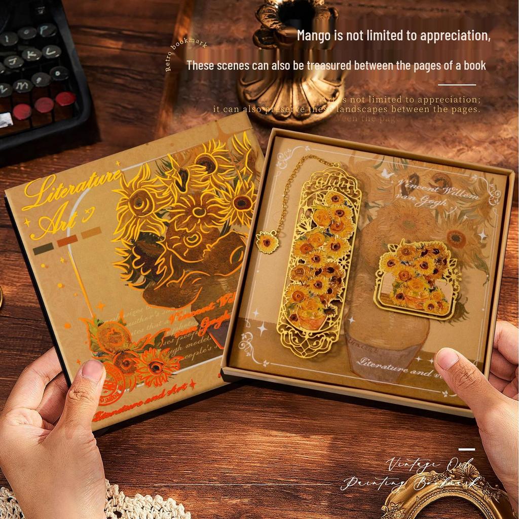 Set elegant de semne de carte metalice: Cutie cadou de Anul Nou pentru studenți, inspirată de pictura în ulei.