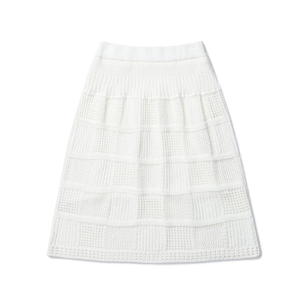 Ennitude Herringbone Crochet Knit Skirt [Ivory]