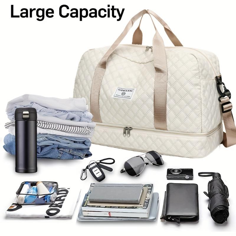Large Capacity Multifunctial Travel Bag, Spacious Diamd Pattern Sports and Fitness Bag, Portable Weekender Overnight Bag