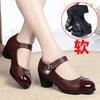 Fashion Autumn New Women's High Heels Fashion Round Toe Shallow Hook & Loop Pumps Soft Bottom Block Heel Middle-aged Mom Leather Shoes
