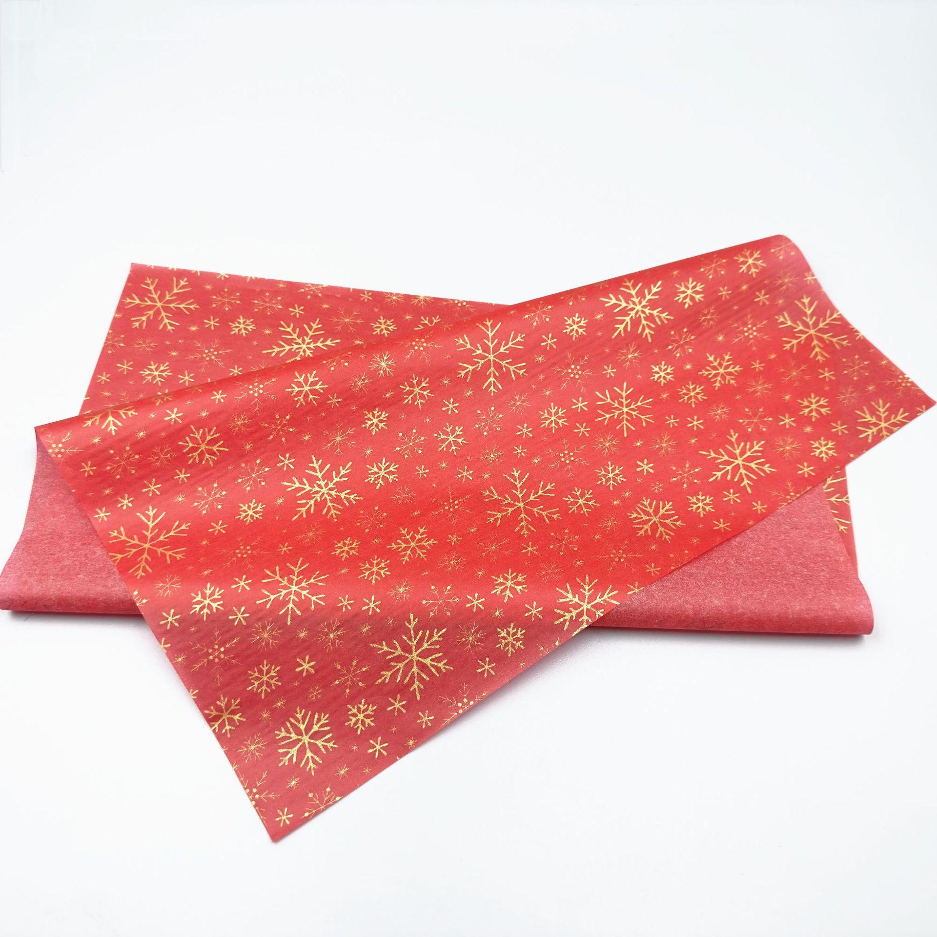 

60 Sheets Elegant Red & Golden Snowflake Gift Wrapping Paper - Thin & Sturdy Winter Theme with Rounded Corners, Durable Tissue