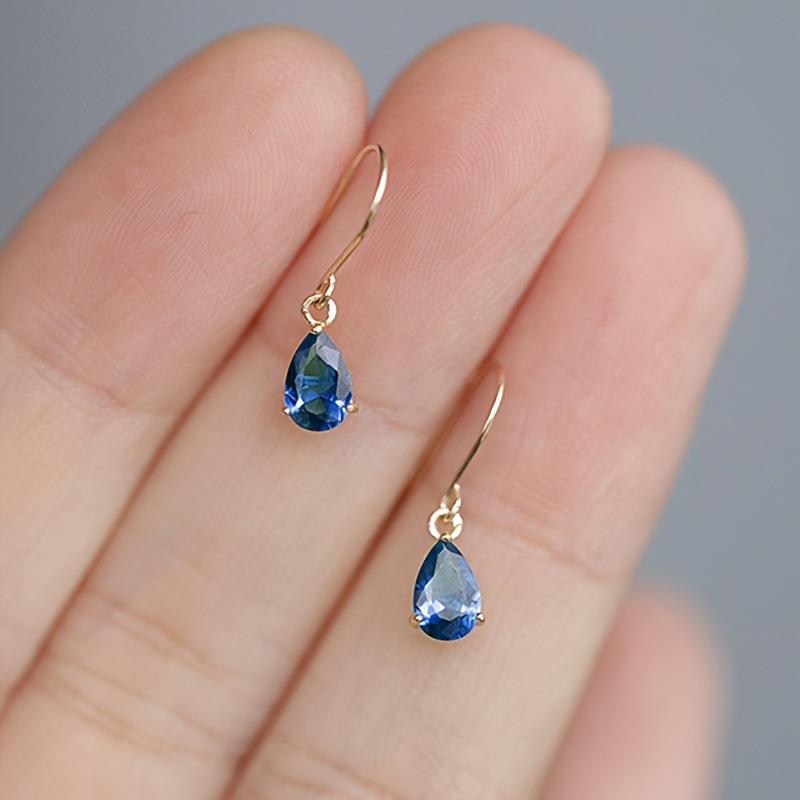 14K Gold-plated Emerald Zircon Water Drop Ear Hooks Retro Style Original Handmade Earrings Elegant Style Light Luxury