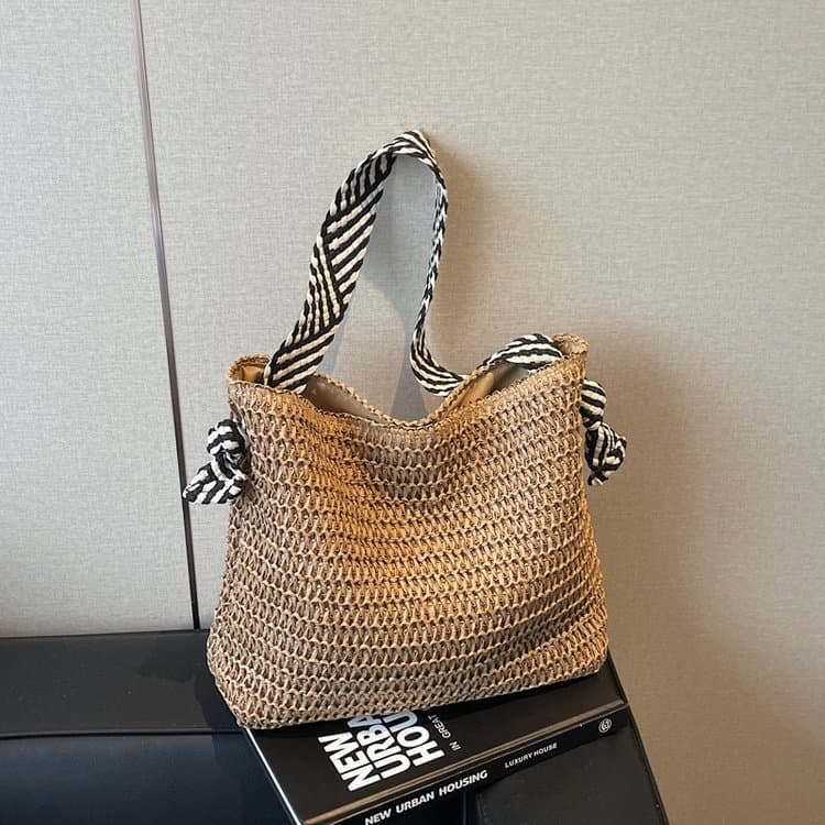 Striped shoulder strap straw tote bag shoulder women s bag