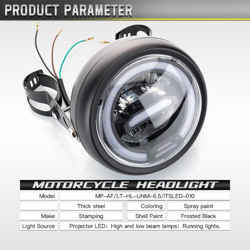 6.5 Inch Round LED Motorcycle Headlight with Brackets Assembly Suitable for Custom Bikes Cafe Racers Enhanced Visibility