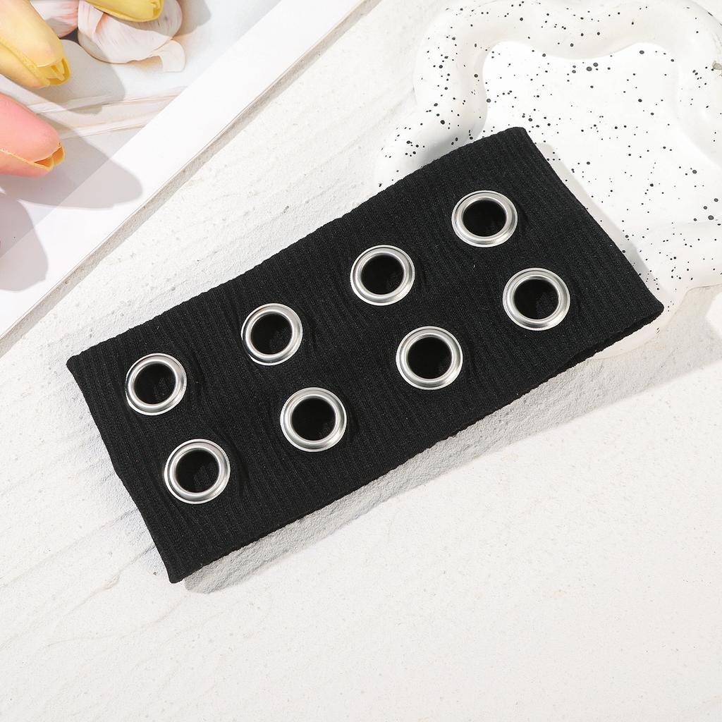 AWAYTR Punk Mädchen Stoff Hohl Elastische Stirnbänder Metall Rock Personalisiert Hohl Ösen Haarband Lässig Sport Ösen Stirnband