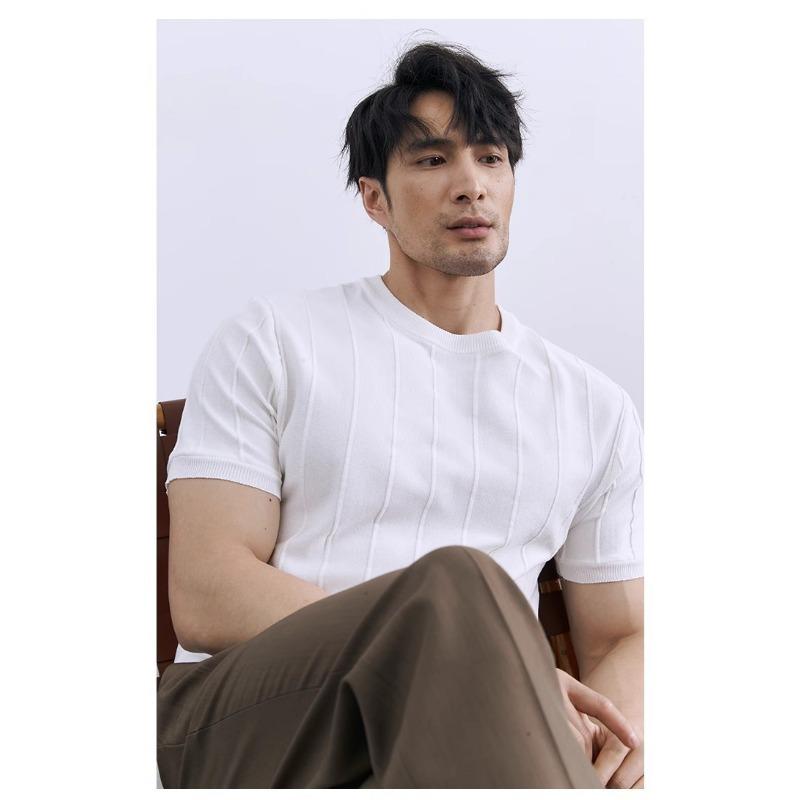 Men S Short Sleeve T Shirt Slim Fit Ice Silk Summer Business Inner Wear