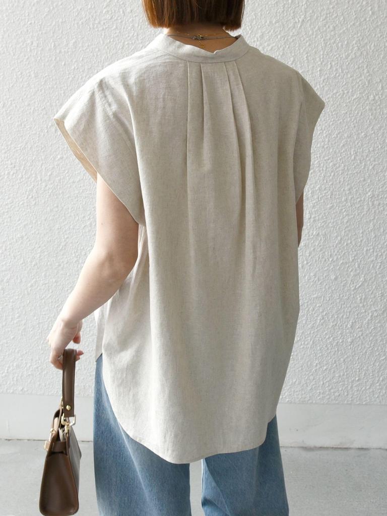 Ships Any Machine Washable Linen and Cotton Band Collar French Sleeve Pocket Shirt 721110069 Natural One Size