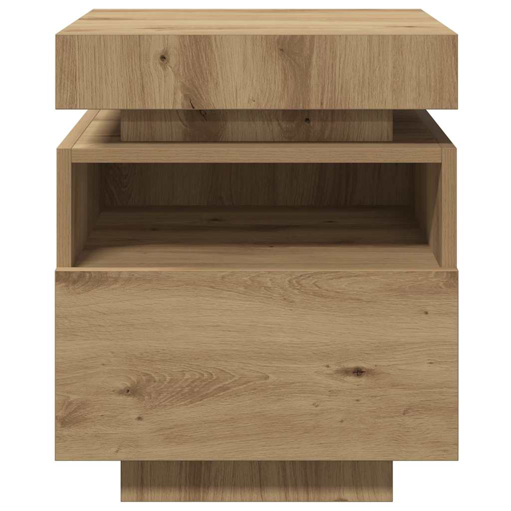 Nightstand with LED Lights Artisan Oak Finish 40 x 39 x 48.5 cm