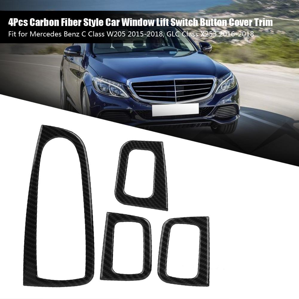 4Pcs Carbon Fiber Style Car Window Lift Switch Button Cover Trim for Mercedes Benz C Class W205