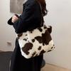 Large Capacity Shopper Bags For Women Winter Travel Tote Bag Cow Printing Plush Shoulder Bag Ladies Designer Handbag