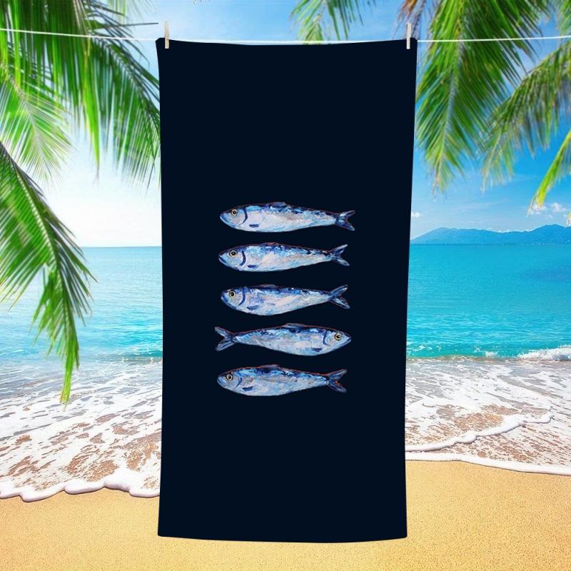 Schachbrettmuster Handgezeichnet Drei Fische Druck Strandtuch Schnelltrocknend Sandfrei Großes Handtuch für Strand Camping Schwimmen Outdoor Yoga