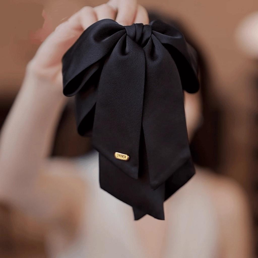 Korean Black Bow Hair Clip for Women - 2025 High-End Ponytail Hairpin, Small Claw Half-Up Clip