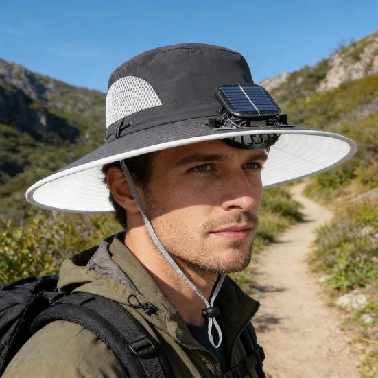 Solar Fan Hat USB Rechargeable UV Protection Hat with Solar Fan Breathable Men Women Summer Outdoor Activities Fishing Wide Brim Bucket Cap