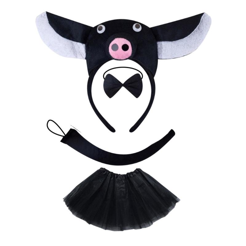 Piggy Costume Set Includes Piggy Tail Headband Bowtie Glove Skirt Halloween Piggy Role Play Outfit for Kid Cosplay