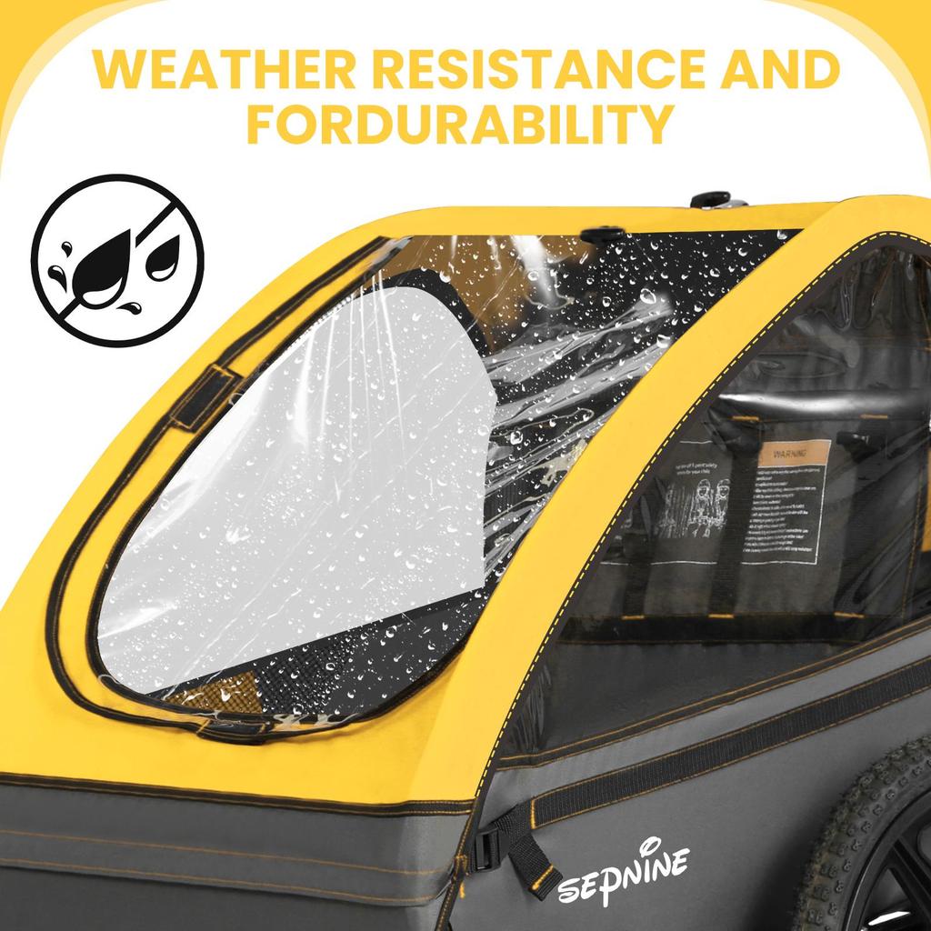 Sepnine Kids Bike Trailer, Suitable for 1 To 2 Kids, 12+ Months, Quick Attach To Bike, Foldable, with 5-Point Harness and Storage Bags