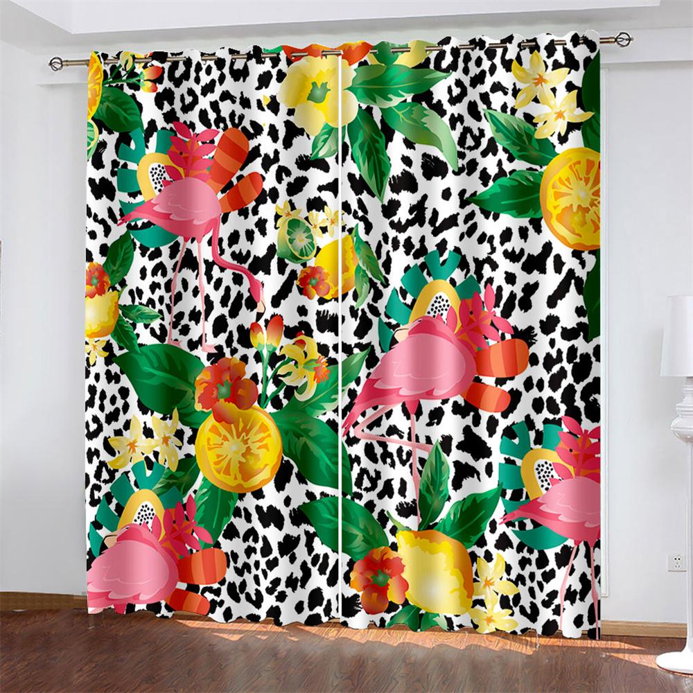 Artistic Flamingo Printing Woven Curtains Bedroom Blackout Curtains Two Separate Curtains On The Left and Right