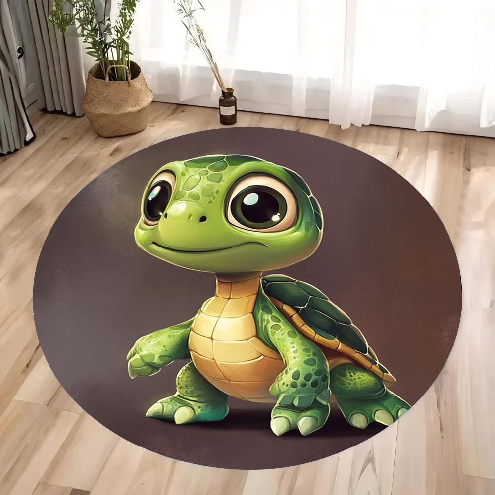 Cartoon Cute Turtle Round Carpet Anti Slip Floor Mat for Children's Play Area Bedroom Living Room Carpet Decoration Washable